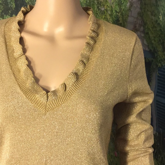 CHAPS CLASSICS METALLIC GOLD LONG-SLV SWEATER TOP - Picture 2 of 5